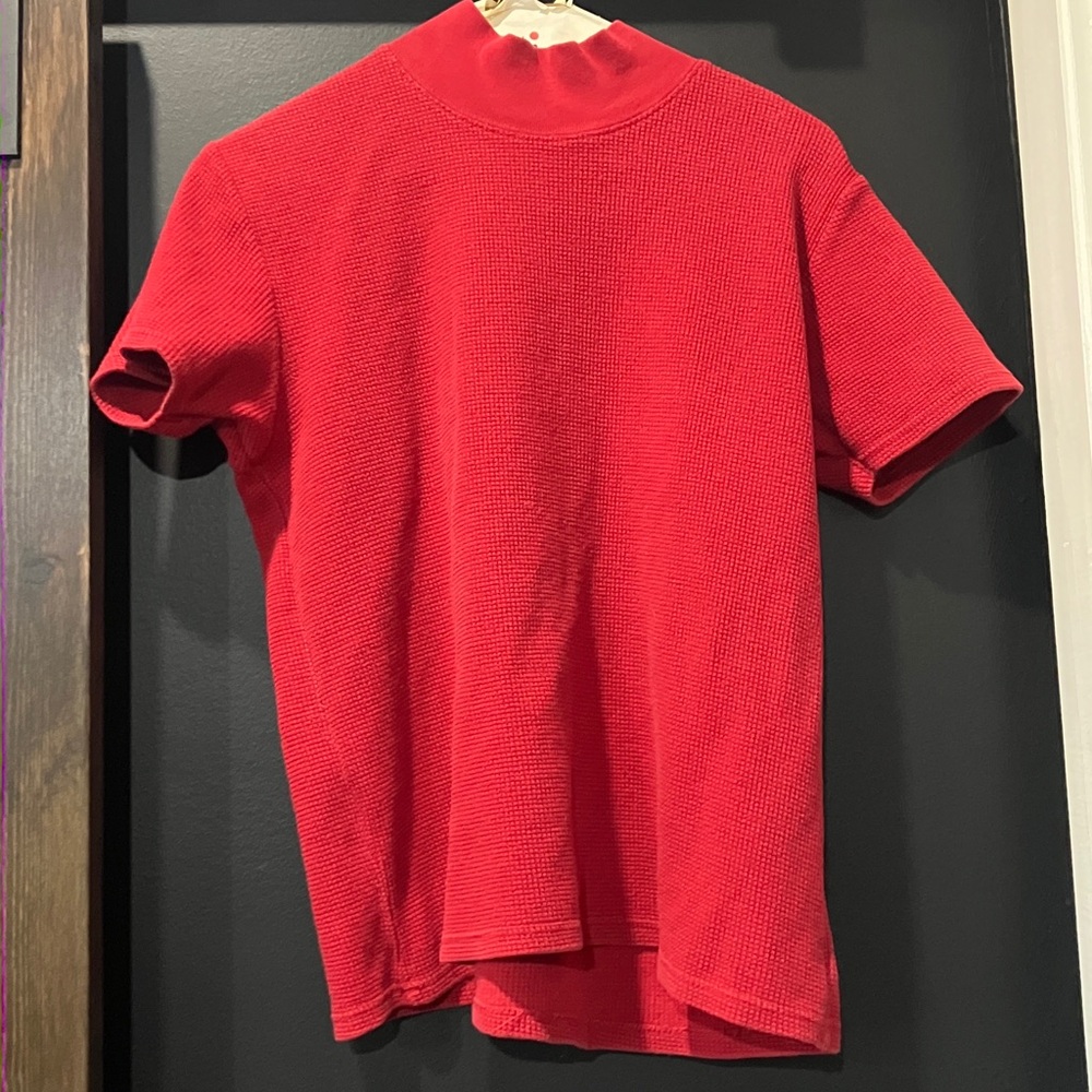 Vintage Eddie Bauer Red Waffle Knit Cotton Short-sleeve Shirt